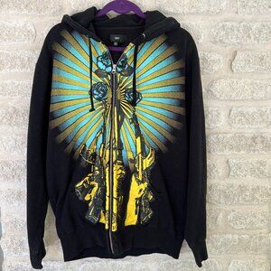 Obey zip hoodie M black guns and roses print art by Shepard Fairey anti-war